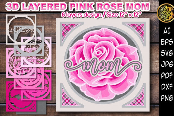 3D MOM Pink Rose SVG Clipart Cut Files: A Versatile Resource for Creative DIY Projects
