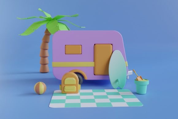 3D Motorhome in Summertime Camping Design