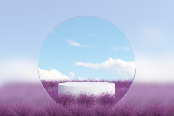 Enhancing Product Photography with Podium with Purple Grass Scene: A Modern Approach to Studio Design