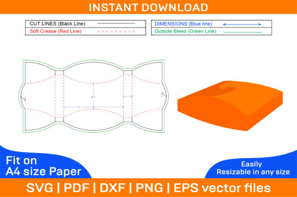 Pillow Box Design Dieline Template for Custom Packaging