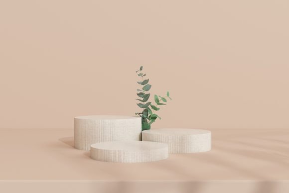Podium with Eucalyptus Leaves Shadows – A Realistic 3D Stage Design for Photography and Product Displays